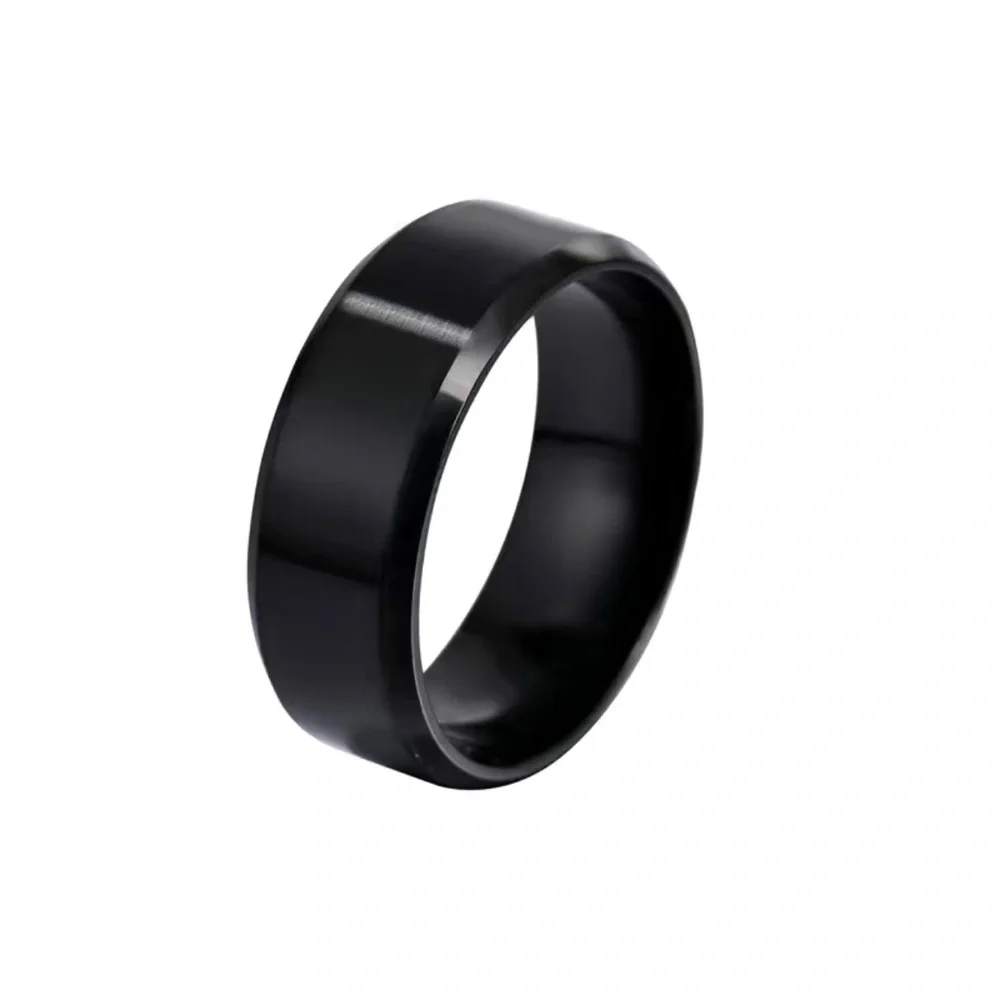 Men’s black titanium stainless steel 8mm wide comfort band ring 10 NIB